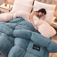 HKM-563603 Double-Sided Milk Velvet Quilt for Winter - Warm Fleece Comfort in Grey, Pink, Blue, Fruit Green, and Blue Grey