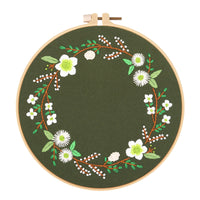 HKM-563603 Green Chrysanthemum Dandelion Daisy Embroidery Kit with Design, Fabric, and Tools