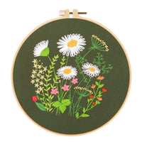 HKM-563603 Green Chrysanthemum Dandelion Daisy Embroidery Kit with Design, Fabric, and Tools