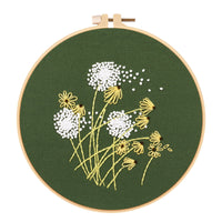HKM-563603 Green Chrysanthemum Dandelion Daisy Embroidery Kit with Design, Fabric, and Tools