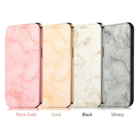 HKM-563859 Marble Design Clamshell Case for iPhone 12 Pro with Card Slot and Foldable Stand