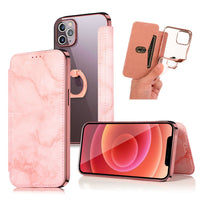 HKM-563859 Marble Design Clamshell Case for iPhone 12 Pro with Card Slot and Foldable Stand