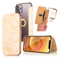 HKM-563859 Marble Design Clamshell Case for iPhone 12 Pro with Card Slot and Foldable Stand