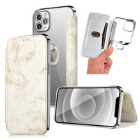 HKM-563859 Marble Design Clamshell Case for iPhone 12 Pro with Card Slot and Foldable Stand