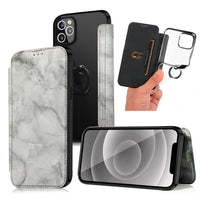 HKM-563859 Marble Design Clamshell Case for iPhone 12 Pro with Card Slot and Foldable Stand