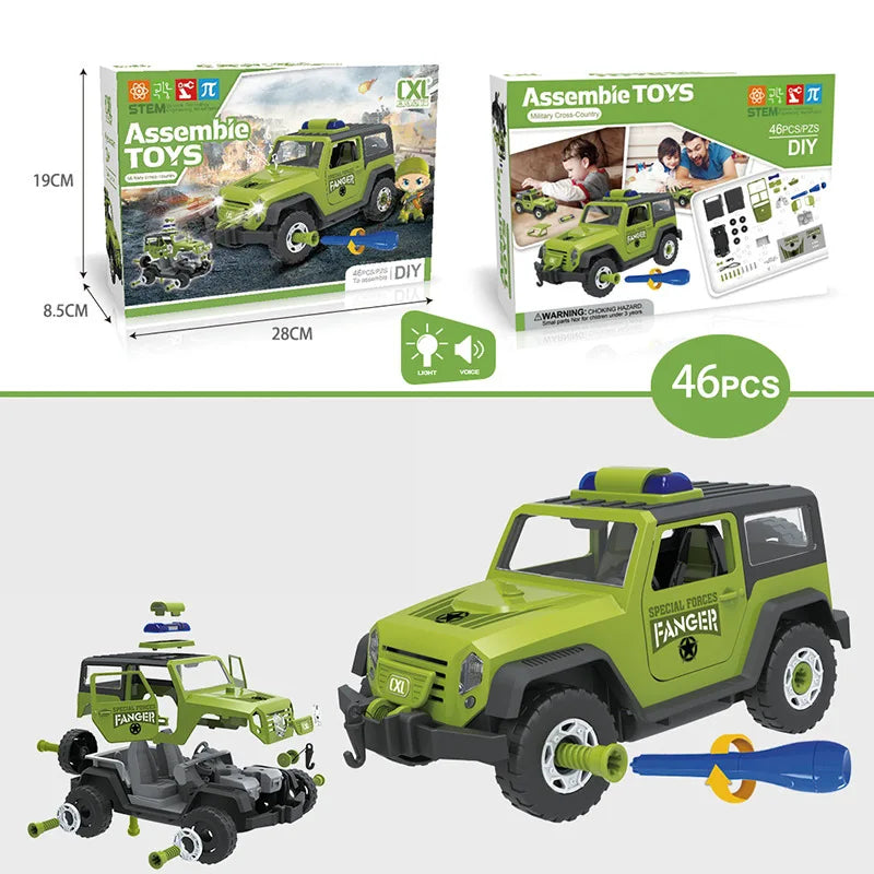 KTX-563859 Puzzle Assembly Fire Truck Toy with Lights and Sounds for Kids, Educational DIY Building Block Set