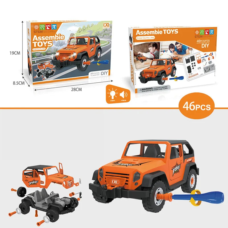 KTX-563859 Puzzle Assembly Fire Truck Toy with Lights and Sounds for Kids, Educational DIY Building Block Set