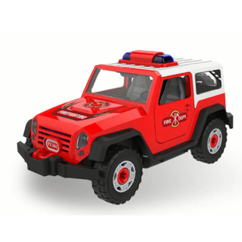 KTX-563859 Puzzle Assembly Fire Truck Toy with Lights and Sounds for Kids, Educational DIY Building Block Set
