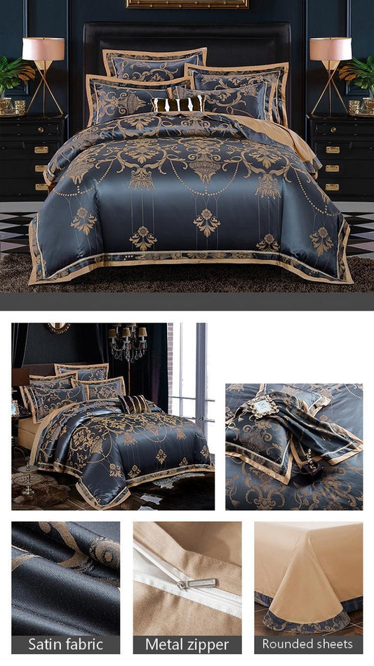 HKM-563923 Luxury Tencel Cotton Satin Jacquard Quilt Cover Set - Available in 4-Piece and 6-Piece Options