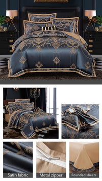 HKM-563923 Luxury Tencel Cotton Satin Jacquard Quilt Cover Set - Available in 4-Piece and 6-Piece Options