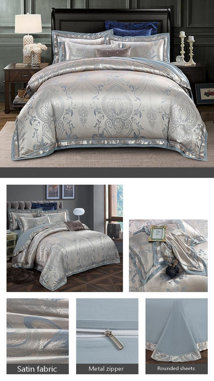 HKM-563923 Luxury Tencel Cotton Satin Jacquard Quilt Cover Set - Available in 4-Piece and 6-Piece Options