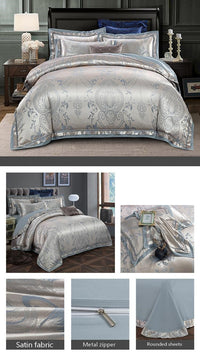 HKM-563923 Luxury Tencel Cotton Satin Jacquard Quilt Cover Set - Available in 4-Piece and 6-Piece Options