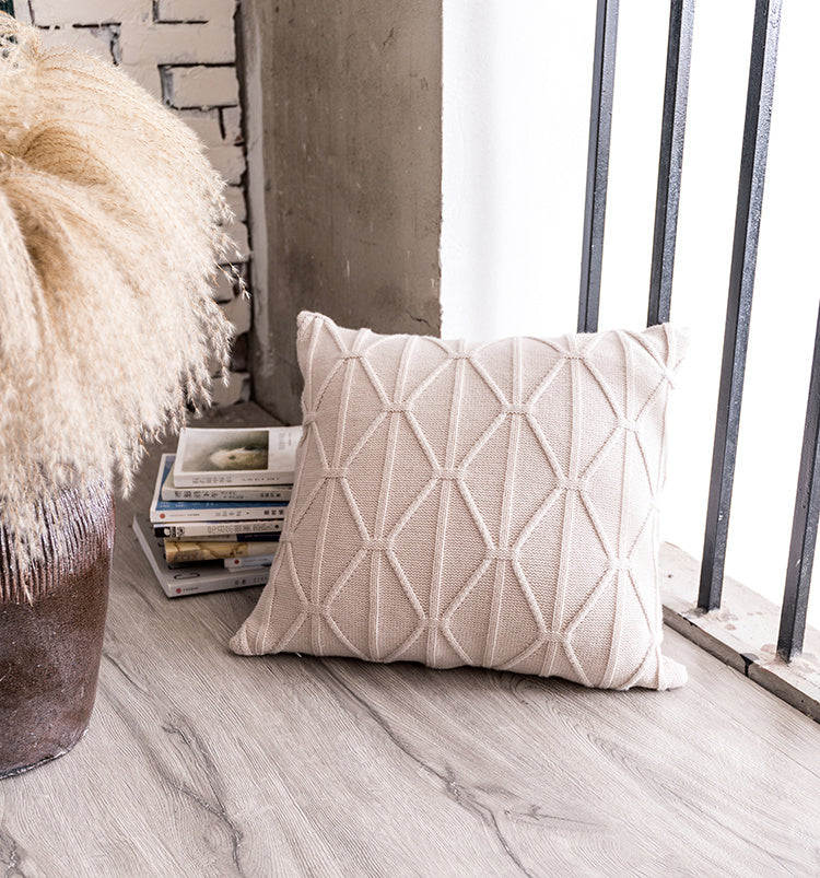 HKM-563987 Nordic Geometric Rope Knot Pillow Cushion - Modern Polyester Fiber Design