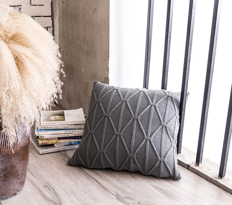 HKM-563987 Nordic Geometric Rope Knot Pillow Cushion - Modern Polyester Fiber Design