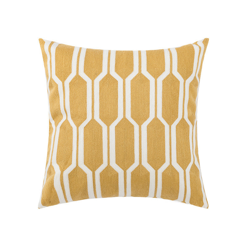HKM-564051 Nordic Cotton Lumbar Pillow Cover with Chain Embroidery and Floral Patterns