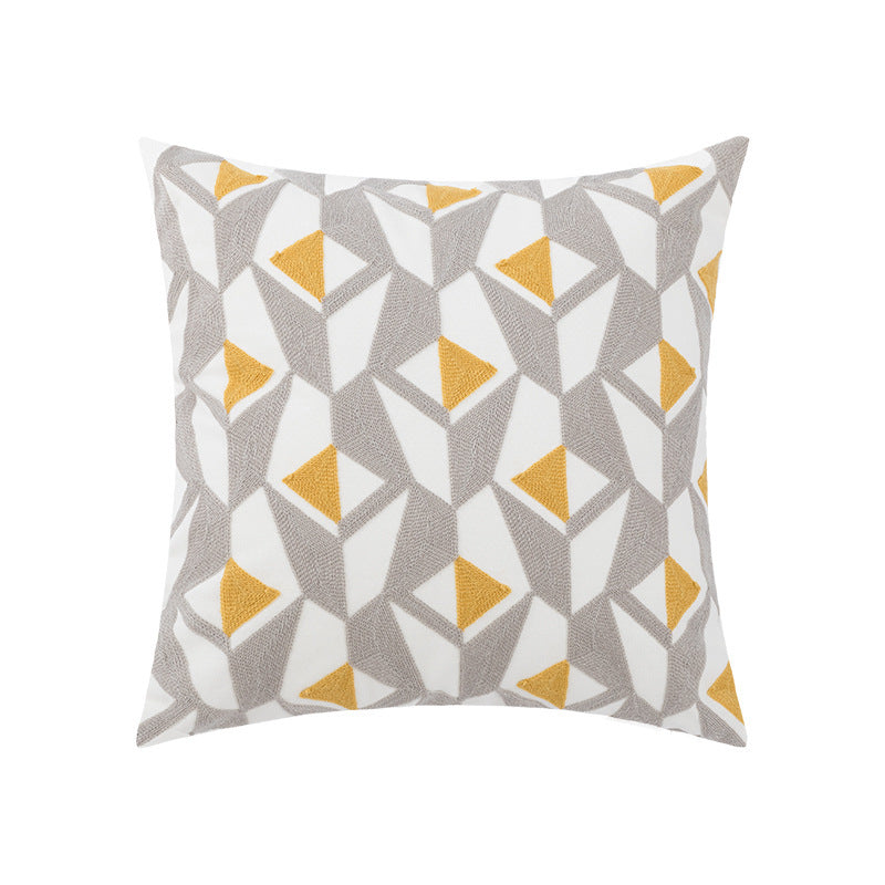 HKM-564051 Nordic Cotton Lumbar Pillow Cover with Chain Embroidery and Floral Patterns