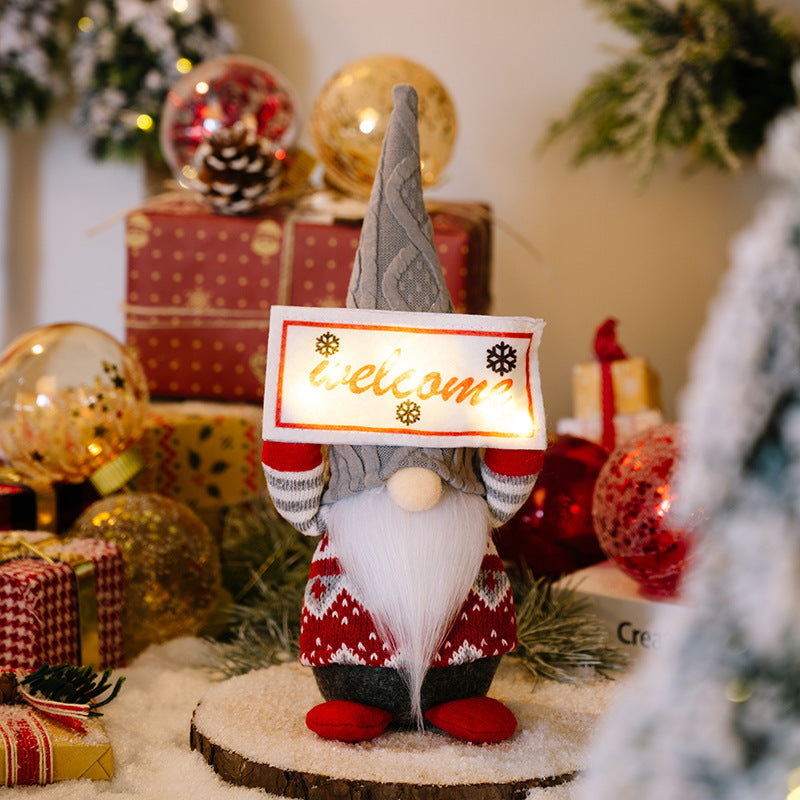 HKM-564371 Faceless Doll Ornament with Lighted Hat - Christmas Decorative Figure for Holiday Decor