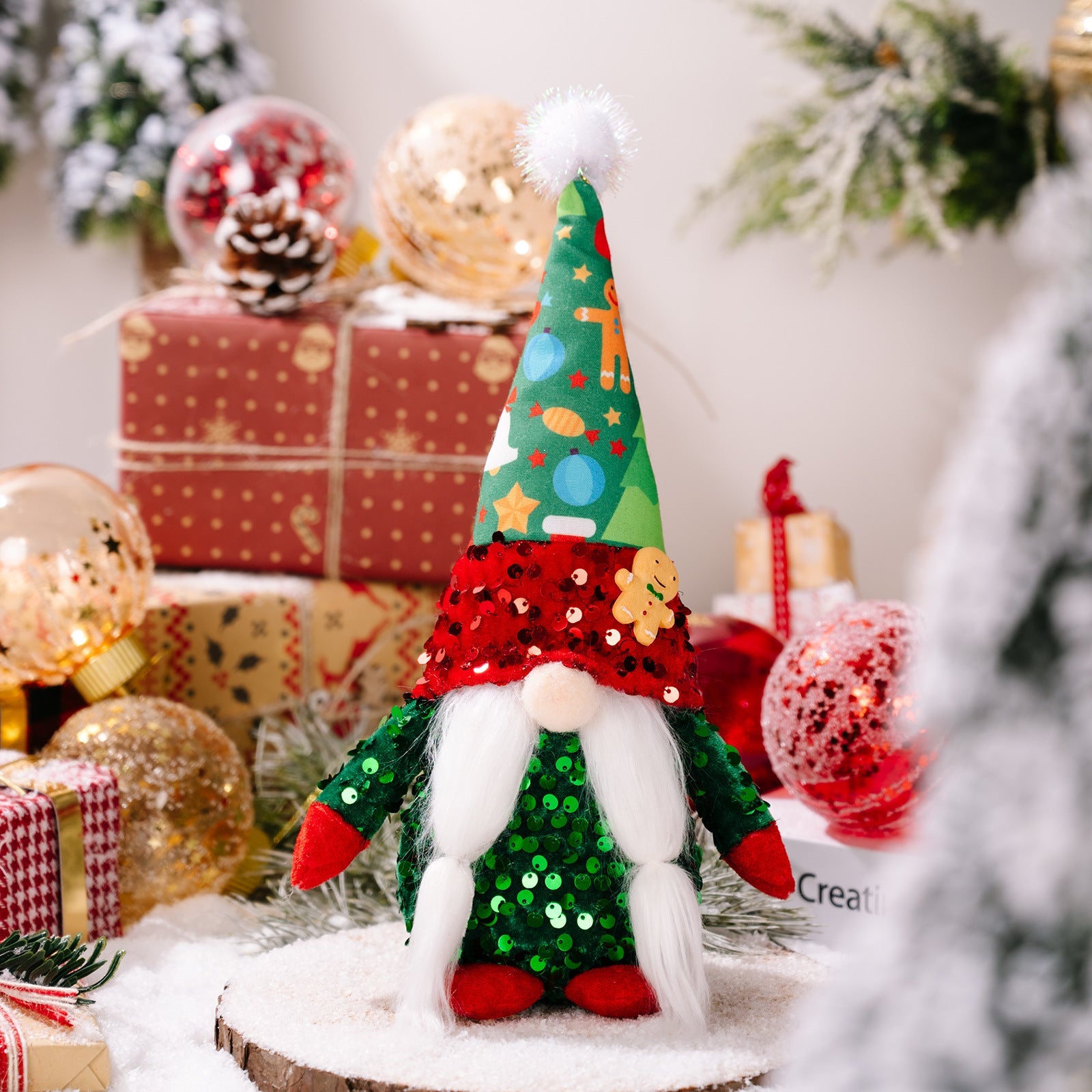 HKM-564371 Faceless Doll Ornament with Lighted Hat - Christmas Decorative Figure for Holiday Decor