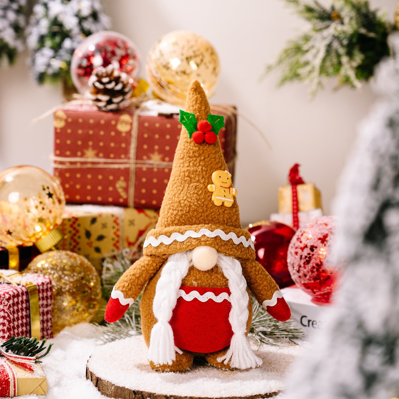 HKM-564371 Faceless Doll Ornament with Lighted Hat - Christmas Decorative Figure for Holiday Decor