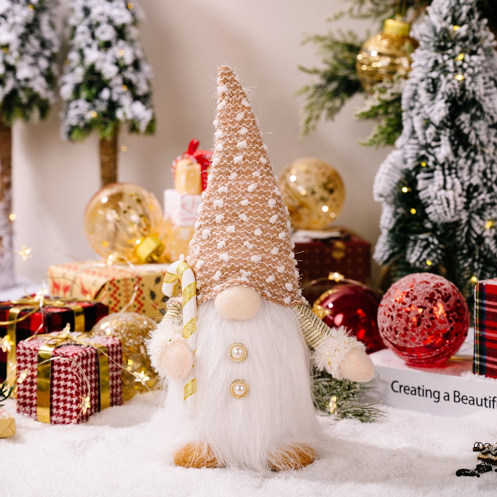 HKM-564371 Faceless Doll Ornament with Lighted Hat - Christmas Decorative Figure for Holiday Decor