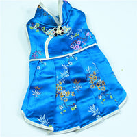 HKM-564371 Spring and Summer Brocade Dress for Female Dogs and Cats in Blue and Red
