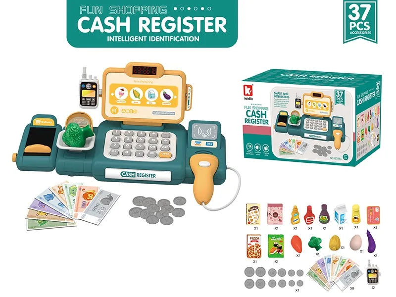 HKM-564435 Kids Cash Register Playset - 36PCS Supermarket Toy for Ages 2-13, Fun Pretend Play Set