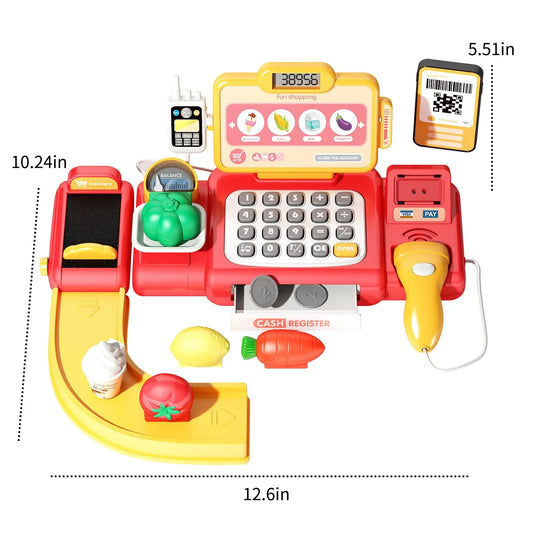 KTX-564435 Kids Cash Register Playset - 36PCS Supermarket Toy for Ages 2-13, Fun Pretend Play Set