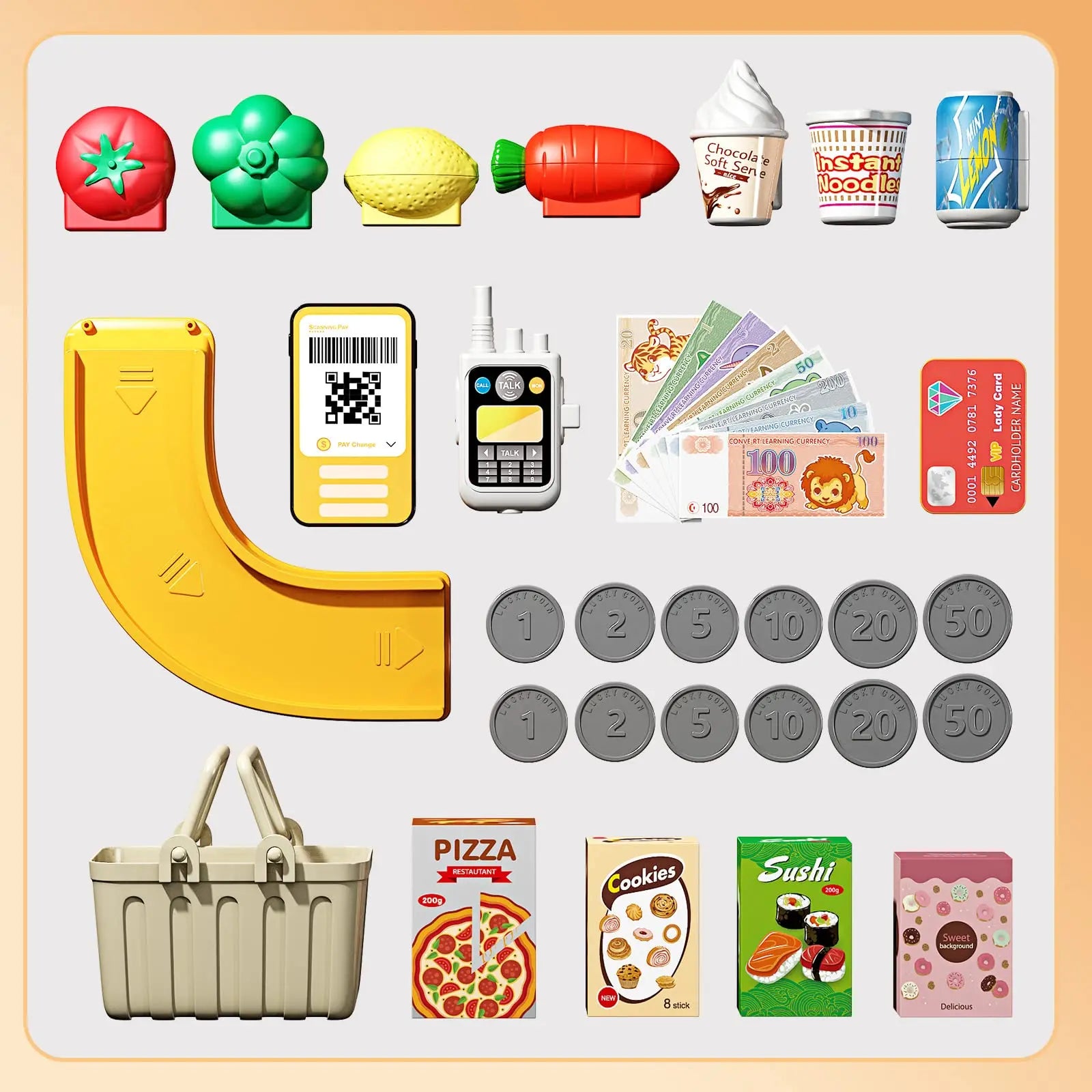 HKM-564435 Kids Cash Register Playset - 36PCS Supermarket Toy for Ages 2-13, Fun Pretend Play Set