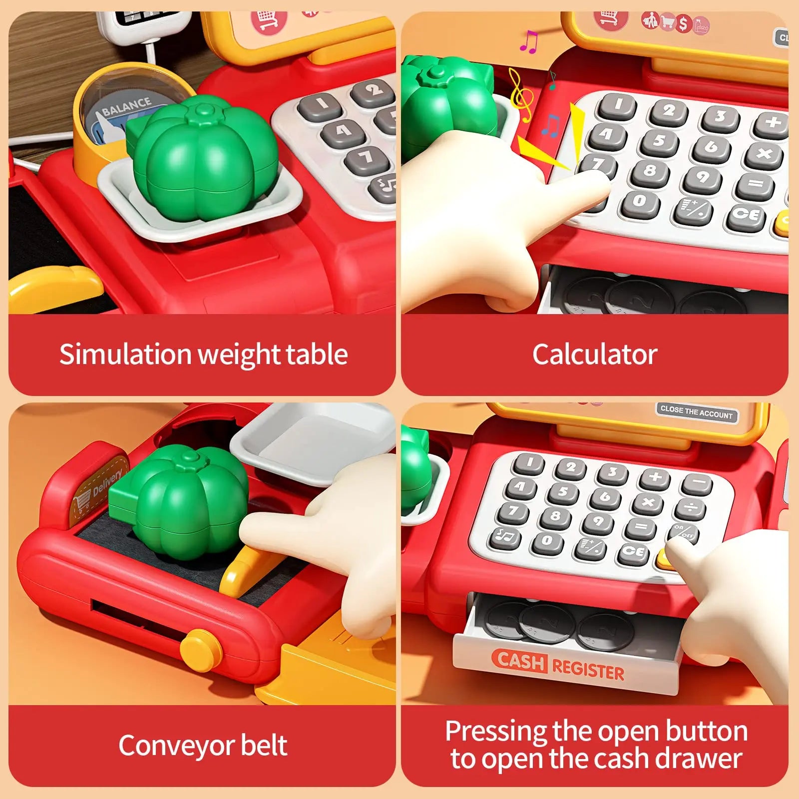 HKM-564435 Kids Cash Register Playset - 36PCS Supermarket Toy for Ages 2-13, Fun Pretend Play Set