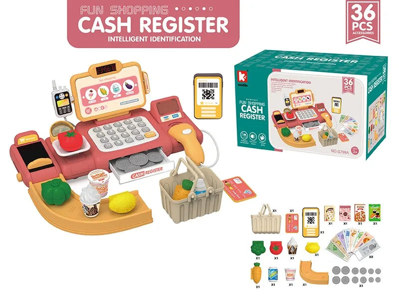 HKM-564435 Kids Cash Register Playset - 36PCS Supermarket Toy for Ages 2-13, Fun Pretend Play Set