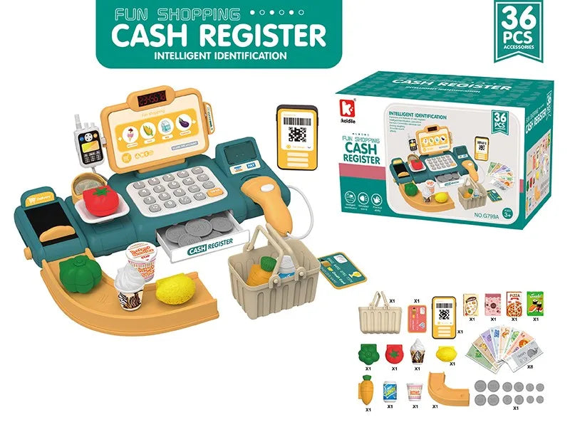 HKM-564435 Kids Cash Register Playset - 36PCS Supermarket Toy for Ages 2-13, Fun Pretend Play Set