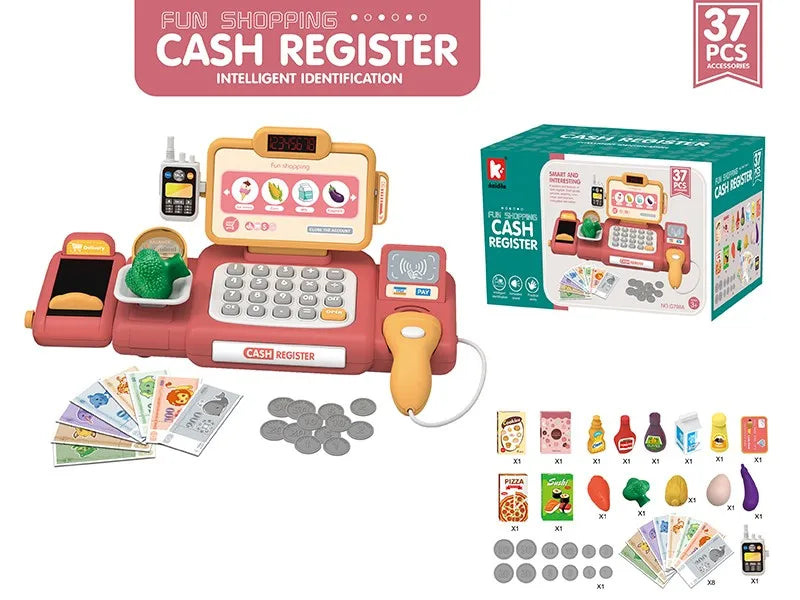 HKM-564435 Kids Cash Register Playset - 36PCS Supermarket Toy for Ages 2-13, Fun Pretend Play Set