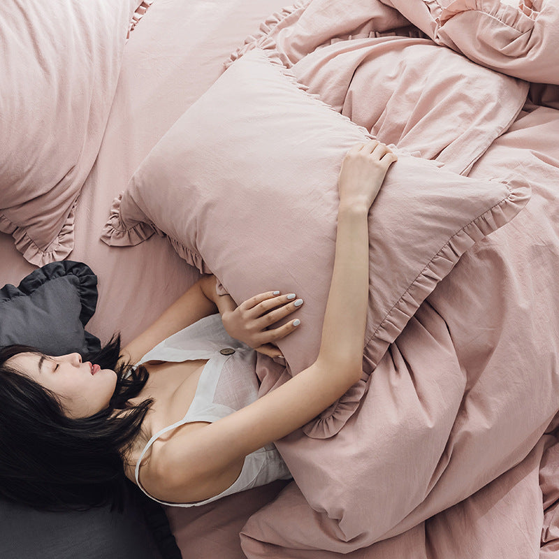 KTX-564435 Washed Cotton Ruffle Pillowcase in Multiple Colors - European Style 48x74 Cm Cover