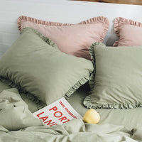 HKM-564435 Washed Cotton Ruffle Pillowcase in Multiple Colors - European Style 48x74 Cm Cover