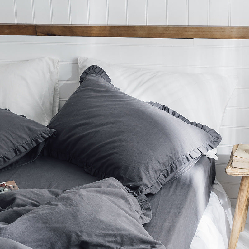 KTX-564435 Washed Cotton Ruffle Pillowcase in Multiple Colors - European Style 48x74 Cm Cover