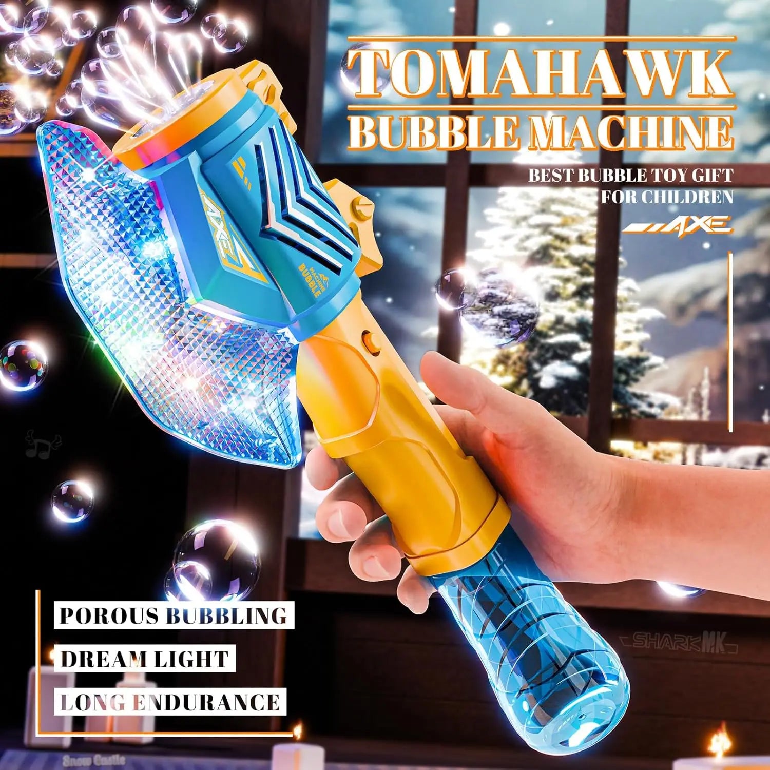 HKM-564563 Automatic Light-Up Axe Wand Bubble Machine for Kids - Fun Outdoor Bubble Blaster