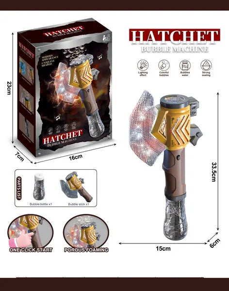 HKM-564563 Automatic Light-Up Axe Wand Bubble Machine for Kids - Fun Outdoor Bubble Blaster