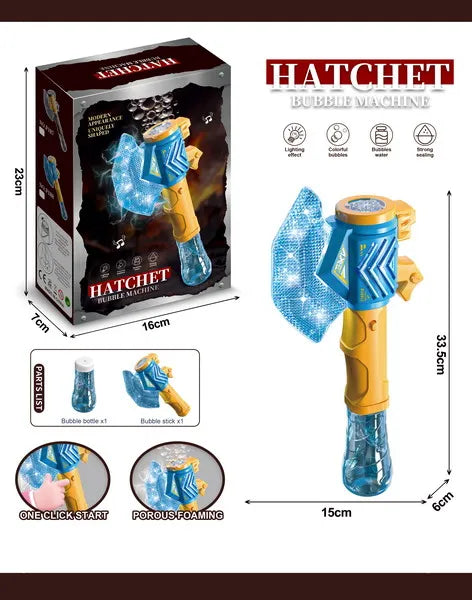 HKM-564563 Automatic Light-Up Axe Wand Bubble Machine for Kids - Fun Outdoor Bubble Blaster