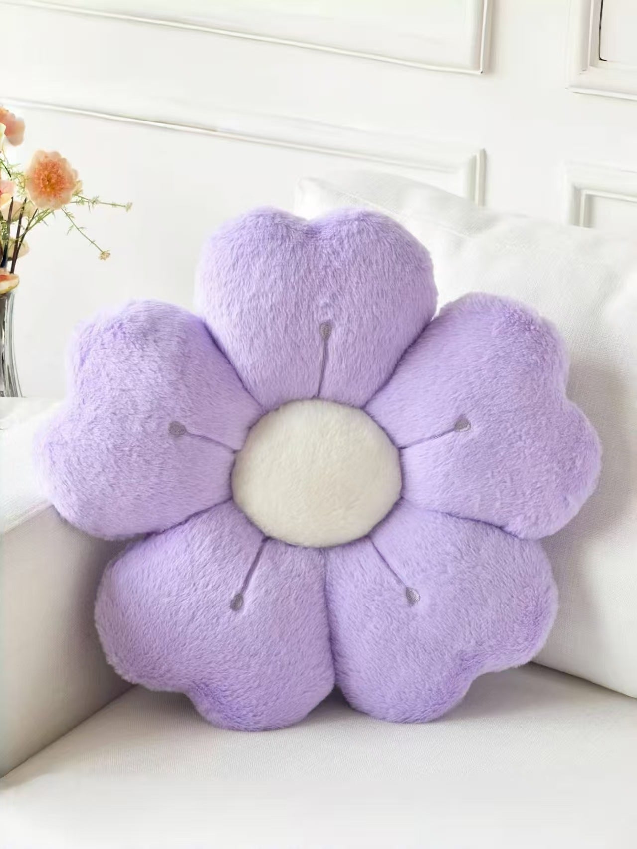 HKM-564563 Creative Flower Plush Cushion Pillow – Milky White, Sunflower, Lake Blue, Emerald, Pink, Gray, Purple, White, Yellow – 35cm/45cm/50cm