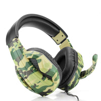 HKM-564819 Camouflage Wired Gaming Headset with Microphone - Army Green Color, 3.5mm Plug, 40mm Drivers