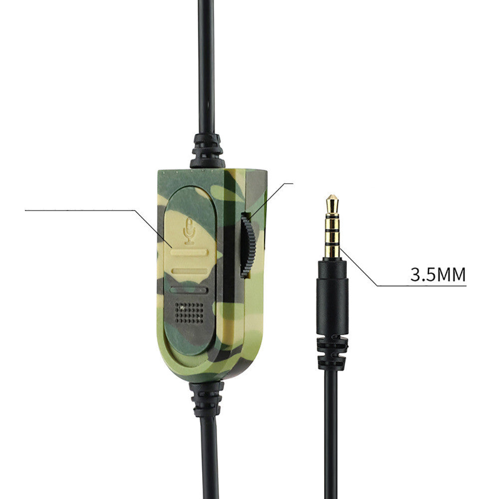 HKM-564819 Camouflage Wired Gaming Headset with Microphone - Army Green Color, 3.5mm Plug, 40mm Drivers