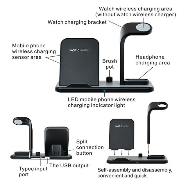 HKM-564819 Wireless Charging Stand with USB and Headphone Output, 10W Max Output, Compatible with Various Smartphones