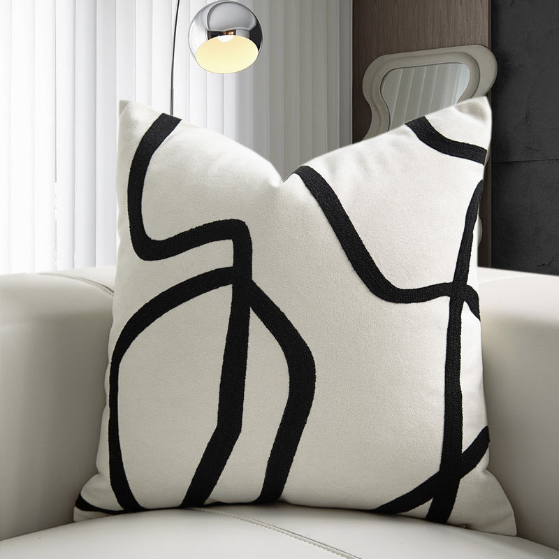 HKM-564883 Black and White Suede Abstract Geometric Line Waist Pillowcase for Sofa
