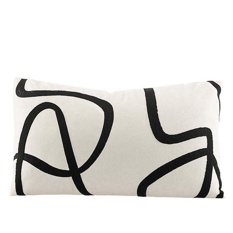 HKM-564883 Black and White Suede Abstract Geometric Line Waist Pillowcase for Sofa