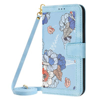 HKM-565011 Floral Flip Leather Case with Lanyard for iPhone Models