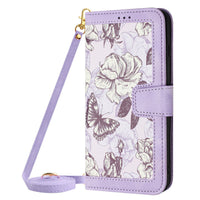 HKM-565011 Floral Flip Leather Case with Lanyard for iPhone Models