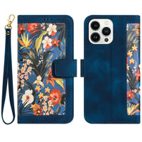 HKM-565011 Floral Flip Leather Case with Lanyard for iPhone Models