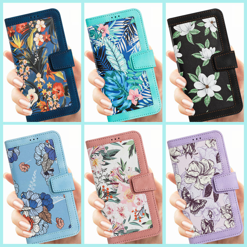 HKM-565011 Floral Flip Leather Case with Lanyard for iPhone Models