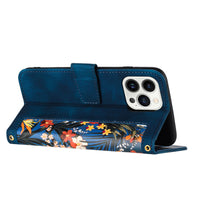 HKM-565011 Floral Flip Leather Case with Lanyard for iPhone Models