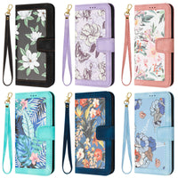 HKM-565011 Floral Flip Leather Case with Lanyard for iPhone Models